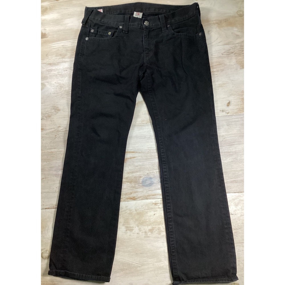 True Religion Bobby Black Straight Leg Jeans Mens 36 Made in USA TRM6288